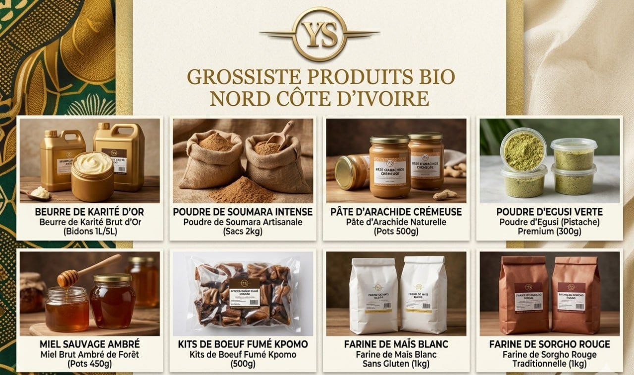 Vente en gros produits du terroir ivoirien – Karité, miel, soumara, pâte d'arachide